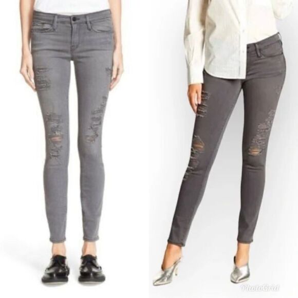 Revolve FRAME Denim Le Skinny De Jeanne Jeans in Grey Shred - Picture 1 of 9